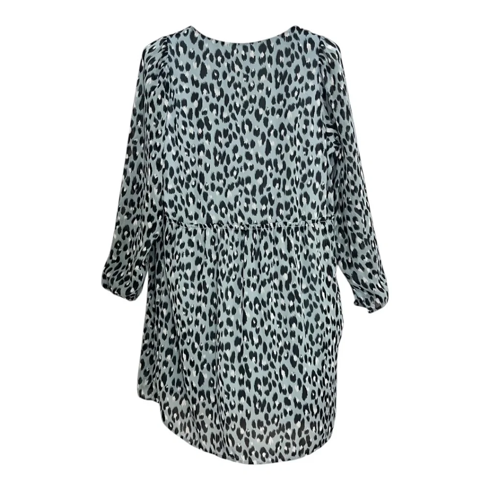 Ann Taylor Loft Blue Leopard Print Mini Dress Lightweight Long Sleeves Small - Picture 3 of 8